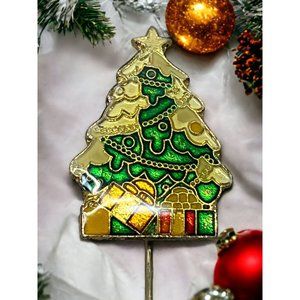 Christmas Tree Stick Pin Gold Tone Enamel Vintage